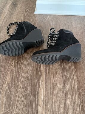 White Mountaineering Black Suede Wedge Lace-Up Ankle Booties